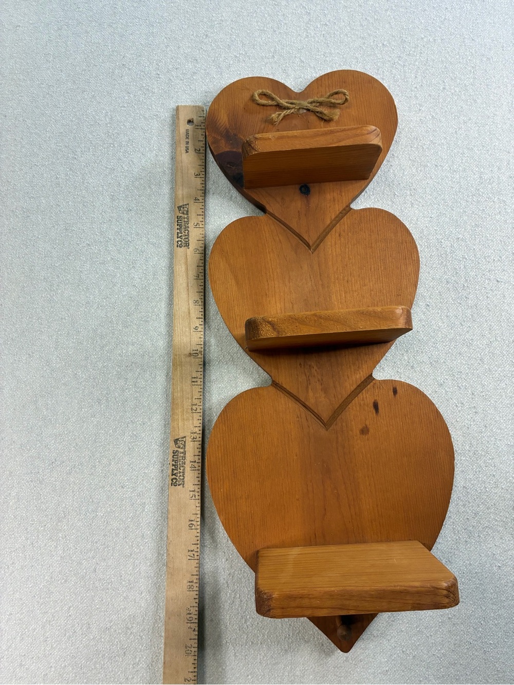 Vintage Wooden Triple Heart Wall Shelf Country Cottage Display Hanging Decor - Picture 3 of 3